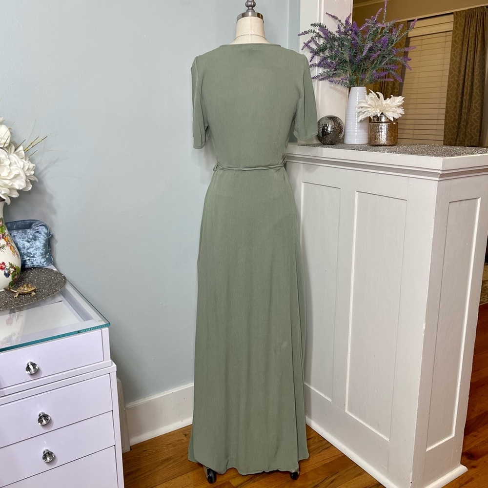 Lulu’s Much Obliged Wrap Maxi Dress Gauzy Flowy Casual Spring Summer Green Small - Picture 10 of 15
